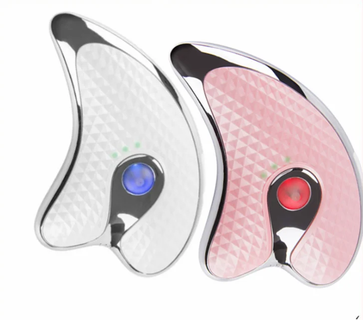 

Beauty apparatus mini facial skin electric scraping massage tool stainless steel gua sha, White, pink