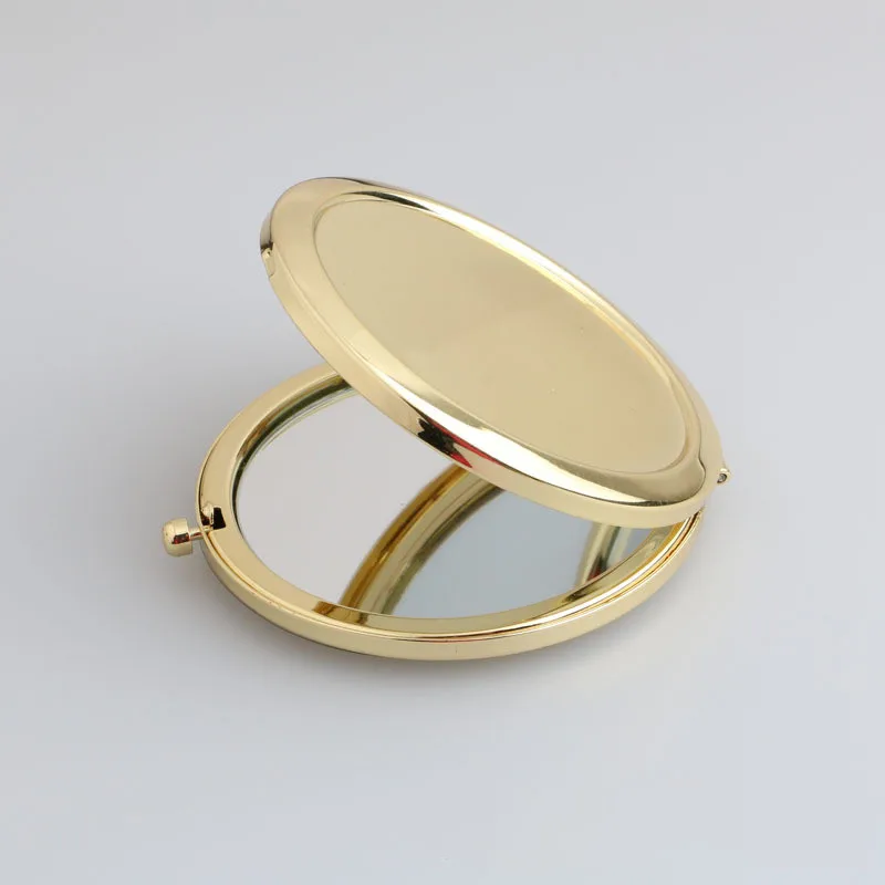 Portable Metal Makeup Hand Mirror Round Mini Pocket Mirror Rose Gold