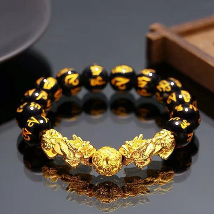 

Hot Sale Natural Obsidian Bracelet Color Preserving Golden Pearl Bracelet Lucky Feng Shui Bracelet For Anybody, Multi-colors
