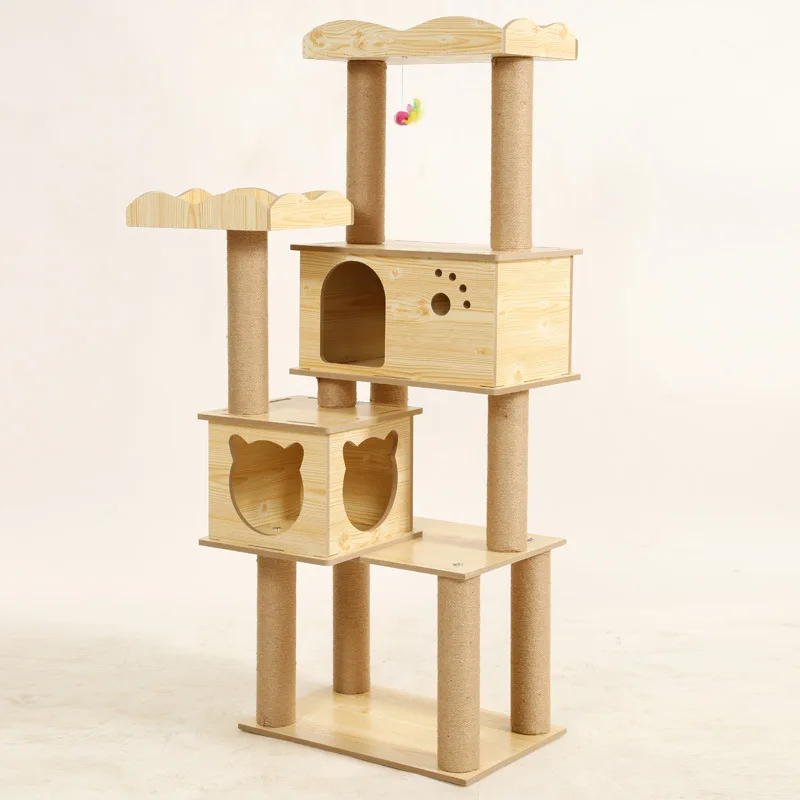 

Wholesale Wooden pet scratcher house tower condo cat trees, Beige