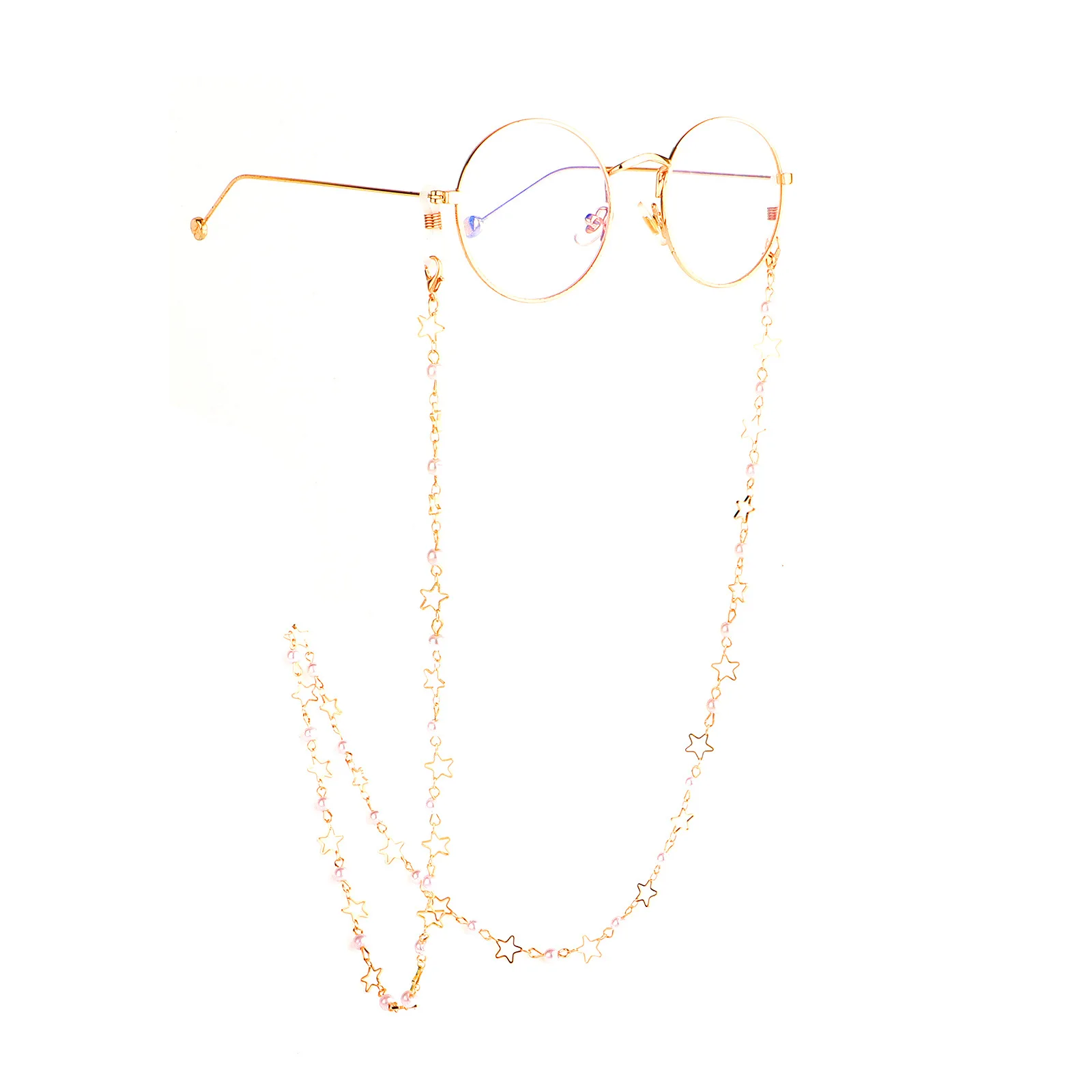 

Fashion Women Copper Alloy Chain Star White Pearl Sunglasses Chain Holder Glasses String Eye Glass Holders Chains, Gold,silver
