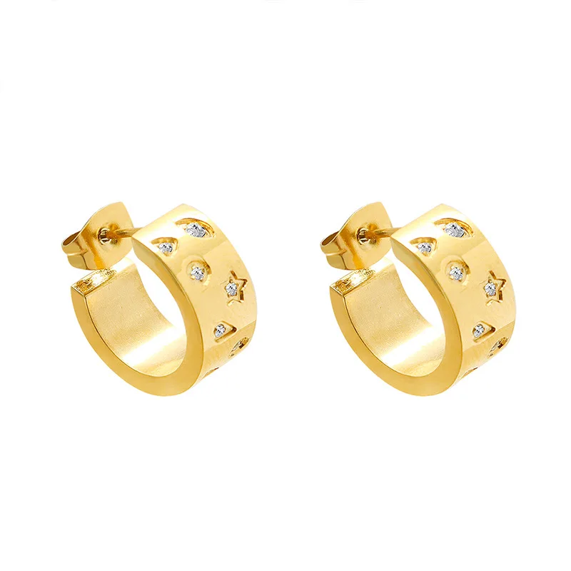 

2022 Trendy Earring 18K Gold Plated Band C Hoop Dainty Zirconia Earrings Stainless Steel Earrings Wholesale