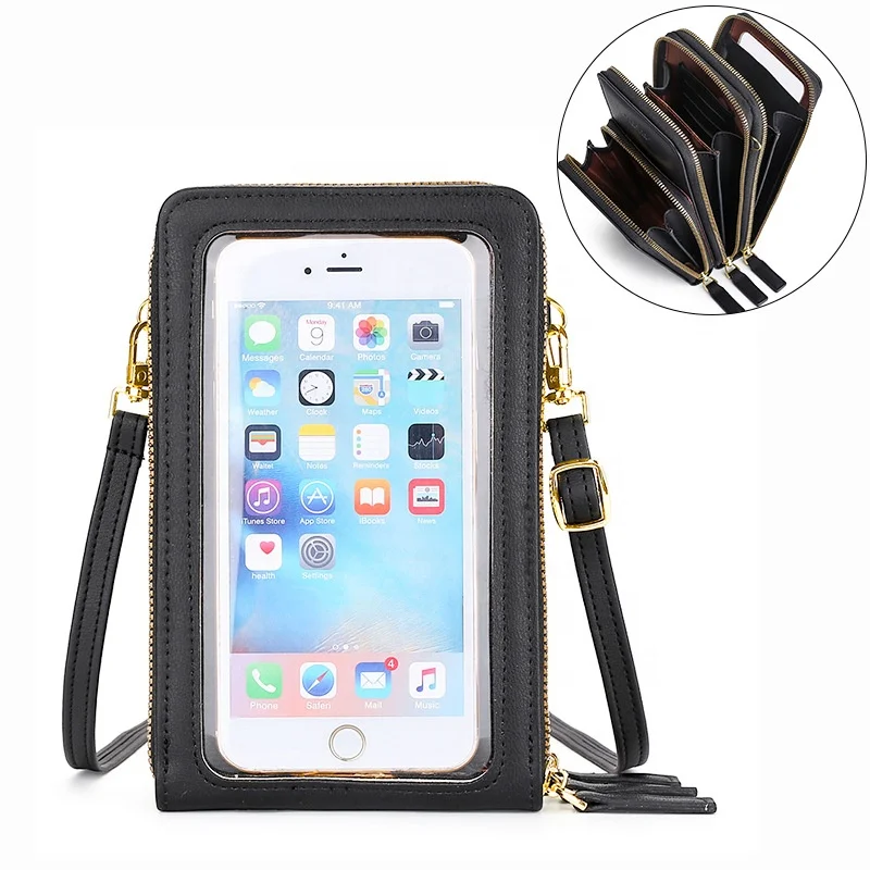 

Fashion Leather Cell Phone Shoulder Pocket Wallet Pouch Mobile Phone Bag Case with Neck Strap Phone Bag, Seven