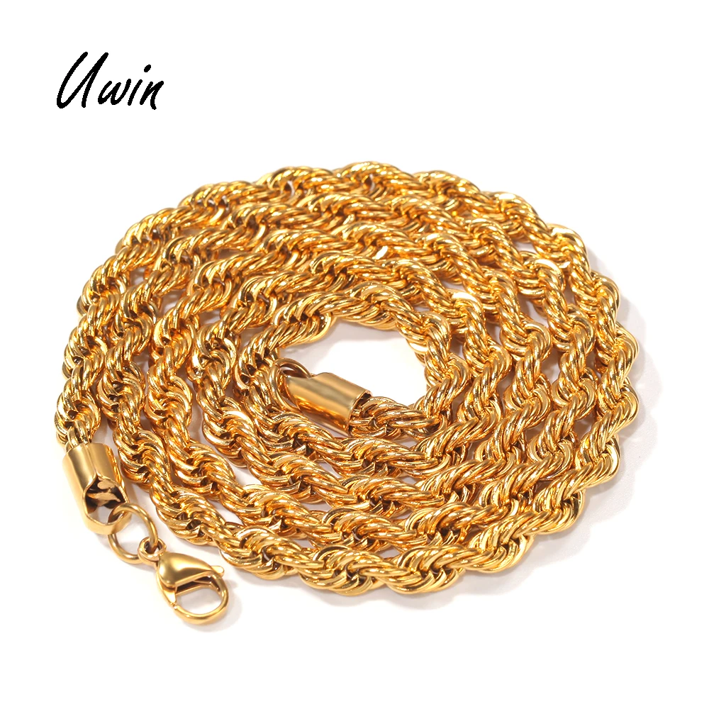 

Wholesale 6mm Rope Chain Stainless Steel Twist Chain PVD Gold Plated Necklace 304L Jewelry, Pvd gold plating, steel color