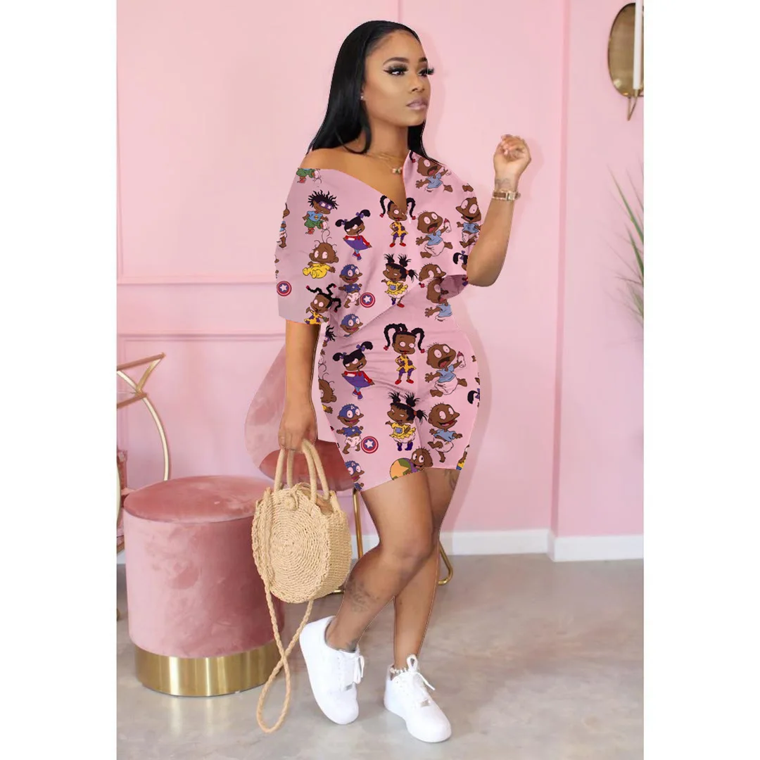 

2020 New arrivals women short sleeve floral printing and short pants casual two piece set