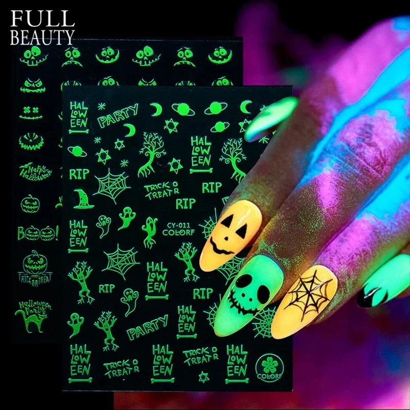 

3D Luminous Butterfly Flame Star Moon Stickers For Nails Art Decorations Glitter Nail Stickers Manicure Glow Dark Halloween 2021
