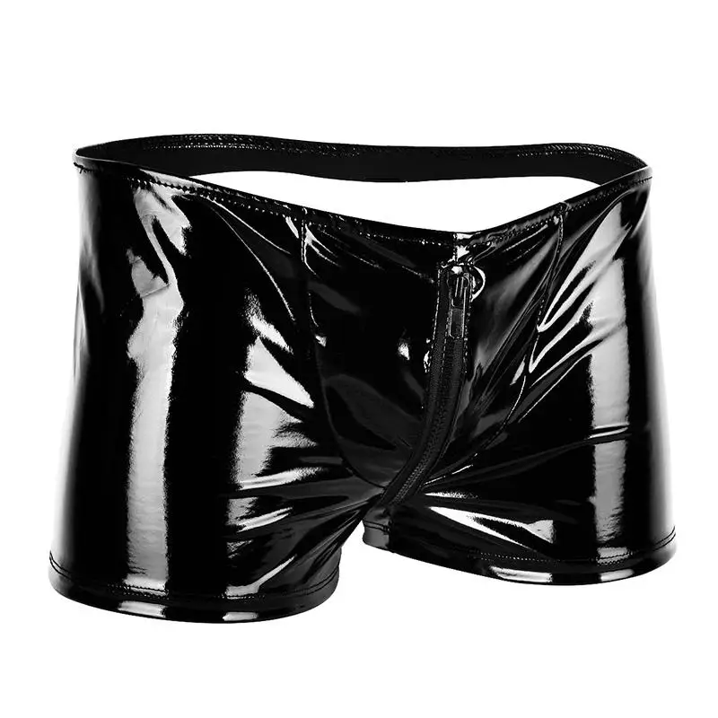 

Fashion Mens Wetlook Bikini Swim Trunks Swimsuit Black Zipper Pouch Boxer Shorts Underwear