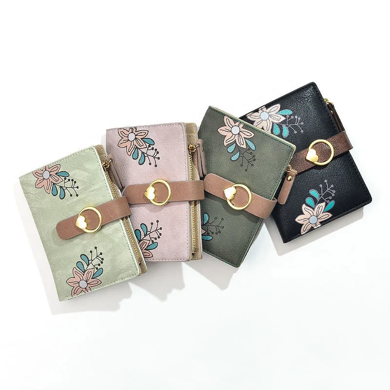 

New Fashionable Multi-function Coin Purse Wallet Multi-card Pocket Wallet Flower Printed Buckle Short Wallet For Women, 4 colors