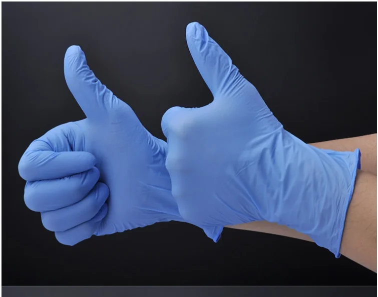 China hot selling blue powder free chemical en388 garde nitrile hand gloves