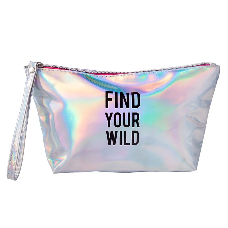 

3d Holographic Makeup Unicorn Waterproof Square Gold Foil Printing Elegant Laser Sequin Cosmetic Bag, Customized color