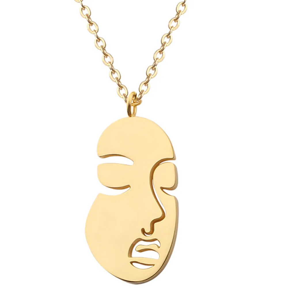 

Gold 18K Pendant Abstract Face Stainless Steel Necklace, Steel,gold(also accept customized)