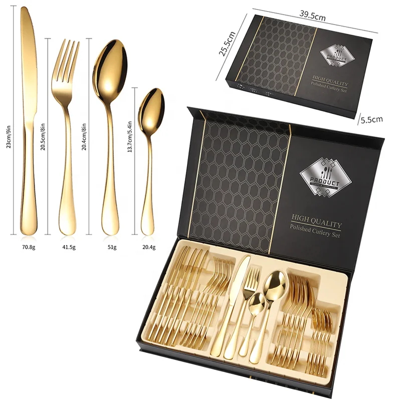 

Knife Spoon Fork Set Gold Cutlery 24PCS Stainless Steel Flatware sets For Wedding Gift Cutery Set