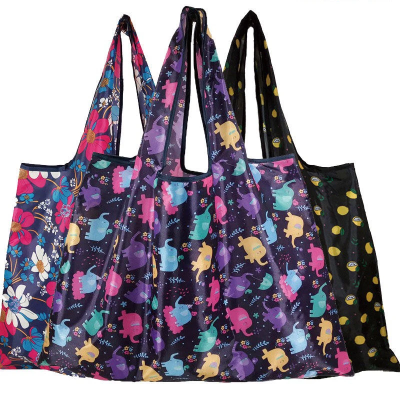 

wholesale reusable grocery bags durable and lightweight tote shopping bag with pouch, Yellow,blue,green,purple,black