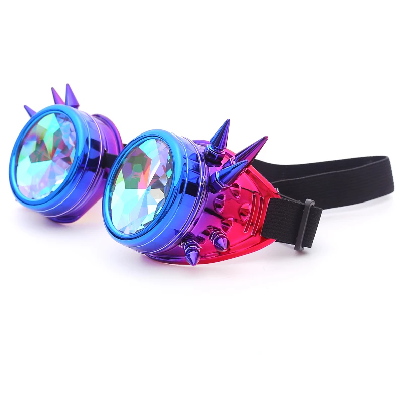 

Kaleidoscope Steampunk Rave Goggles with Rainbow Crystal shiny party eye wear glasses