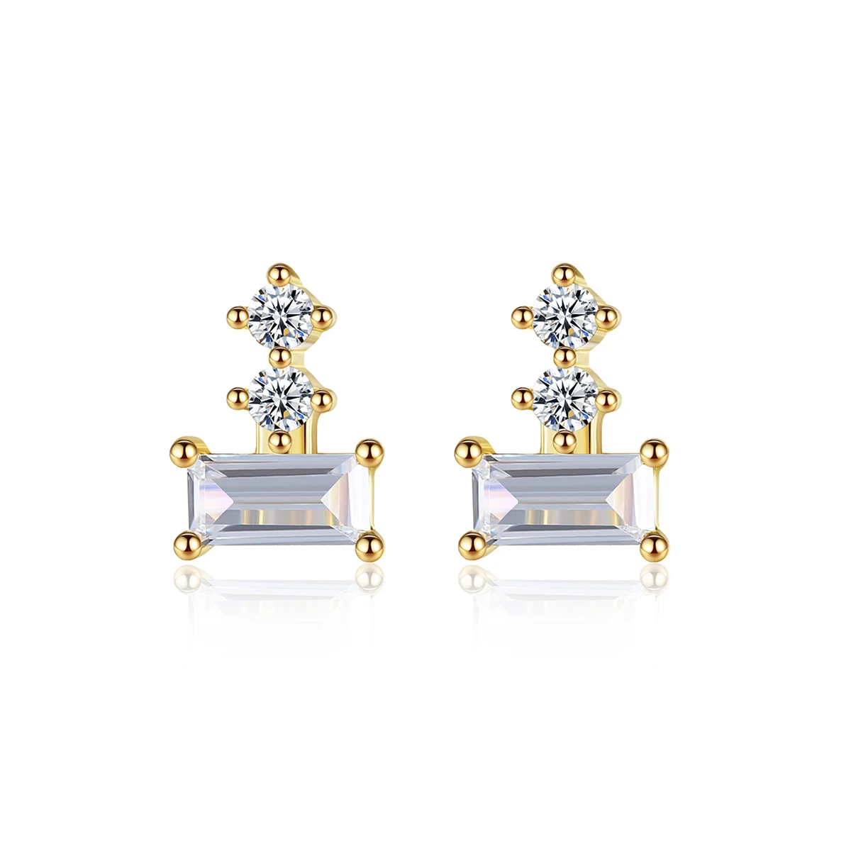 

CZCITY 925 Sterling Silver 14K Gold Plated Jewelry with Square and Round Zircon Diamond Earrings for Elegant Women