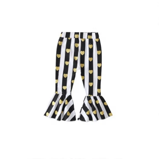 

Children Baby Toddler Girl Stripe Golden Love Wide Leg Big Flared Bell Bottom Pants