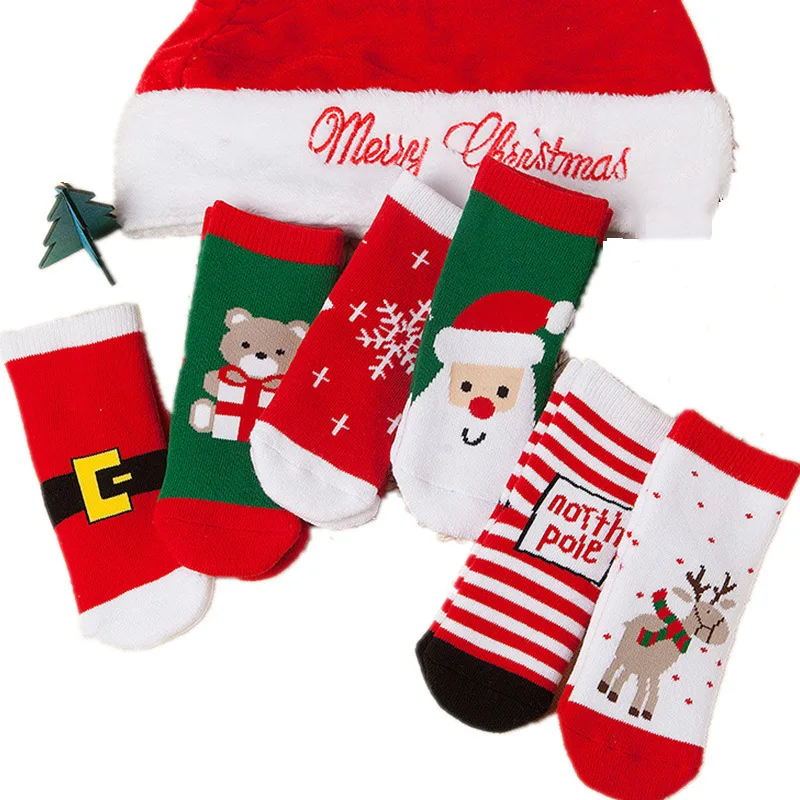 

Children's Santa socks autumn and winter thickening baby 6-piece Christmas socks terry children socks