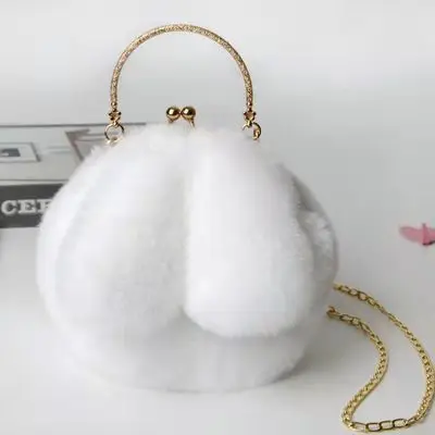 

2023 New Arrival Woman Plush Handbag Korean style Lovely Cute Portable Plush Bags Autumn Winter New Rabbit Ear Clip Mouth Bag