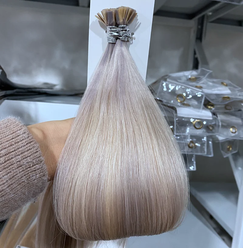 Wholesale Cuticle Aligned Blonde Italian Keratin Prebonded Flat Tip Remy Hair Extensions Virgin Russian Brazilian Single Weft