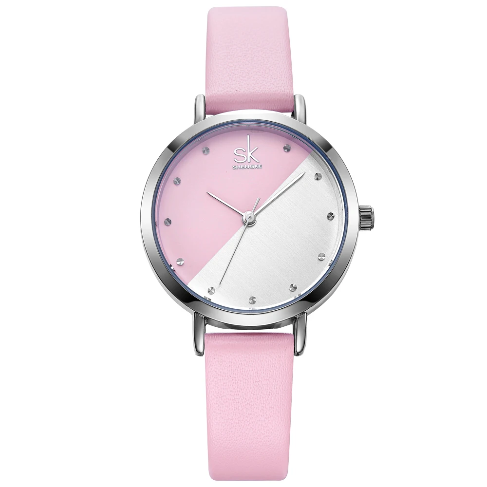 

SHENGKE Elegant Ladies Watch Two-tone Dial Soft Leather Band Japan Quartz Movement Watches K8014L, 3 colors /customized colors