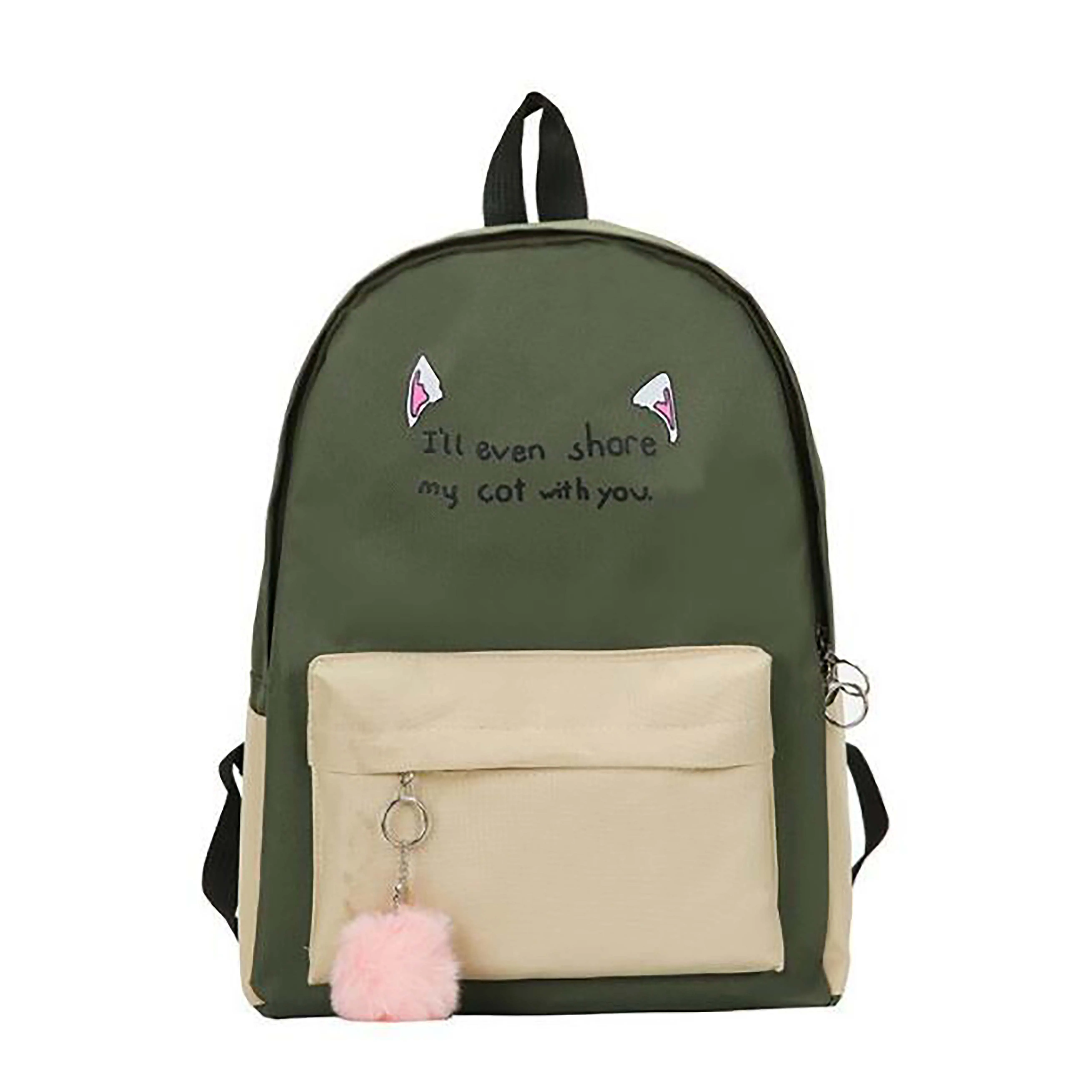 

Canvas Cute Backpack Cartoon Cat Korean Style Campus Student College 4 Sets School Bags For Girls, Customized color