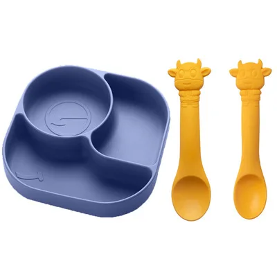 

tableware silicone baby spoon and fork baby bib baby feeding supplies set, As picture