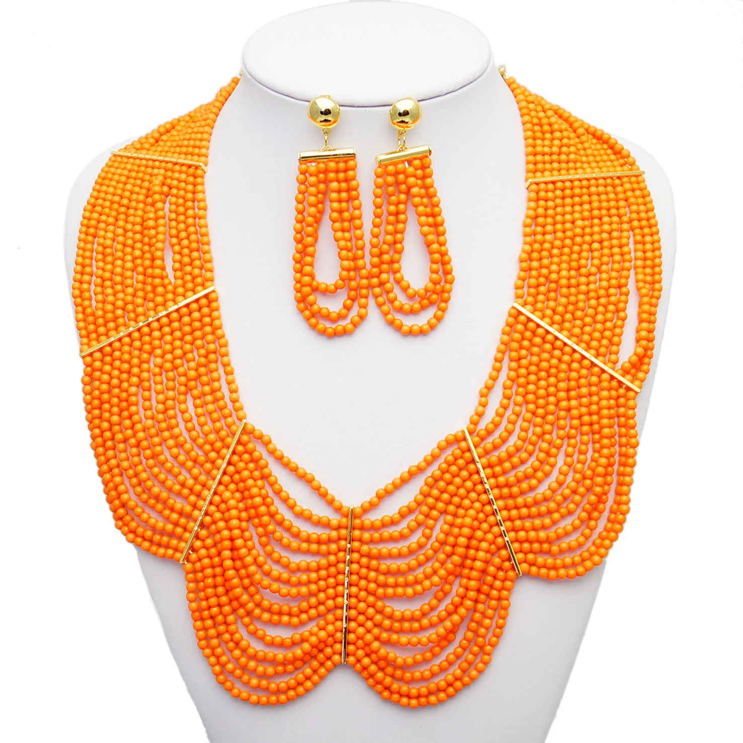 

Yulaili New Design Women Fashion Powell Wholesale Jewelry Set Orange Multi Layer Strand Necklaceaustrian Crystal Jewelry Sets