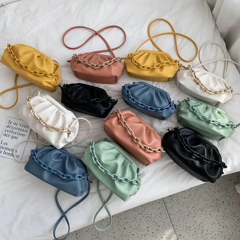 

Wholesale Multi Colors Material Acrylic Chain Soft Pu Dumpling Shoulder Bags Purses and Handbags, Can choose any color in the color card