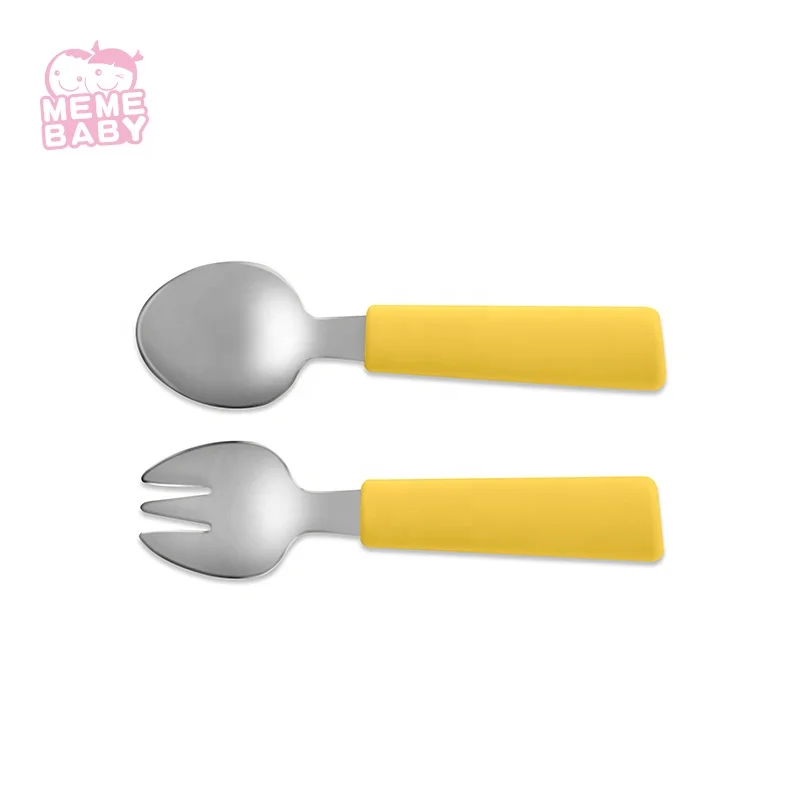 

304 Stainless Steel Food Grade Tableware Food Contact Silicone Safe Kids Spoon And Fork Set