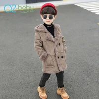 

Q2-baby 2019 Winter Patchwork Pocket Double Breasted Hooded Cotton Coats For Children