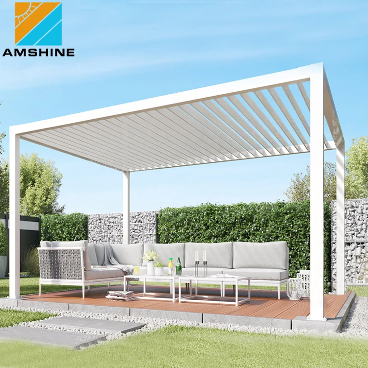 

Sunshade Waterproof Metal White Gazebo Outdoor Awning Canopy Louver Roof Arches Bioclimatic Pergola Aluminum System, Customized colors