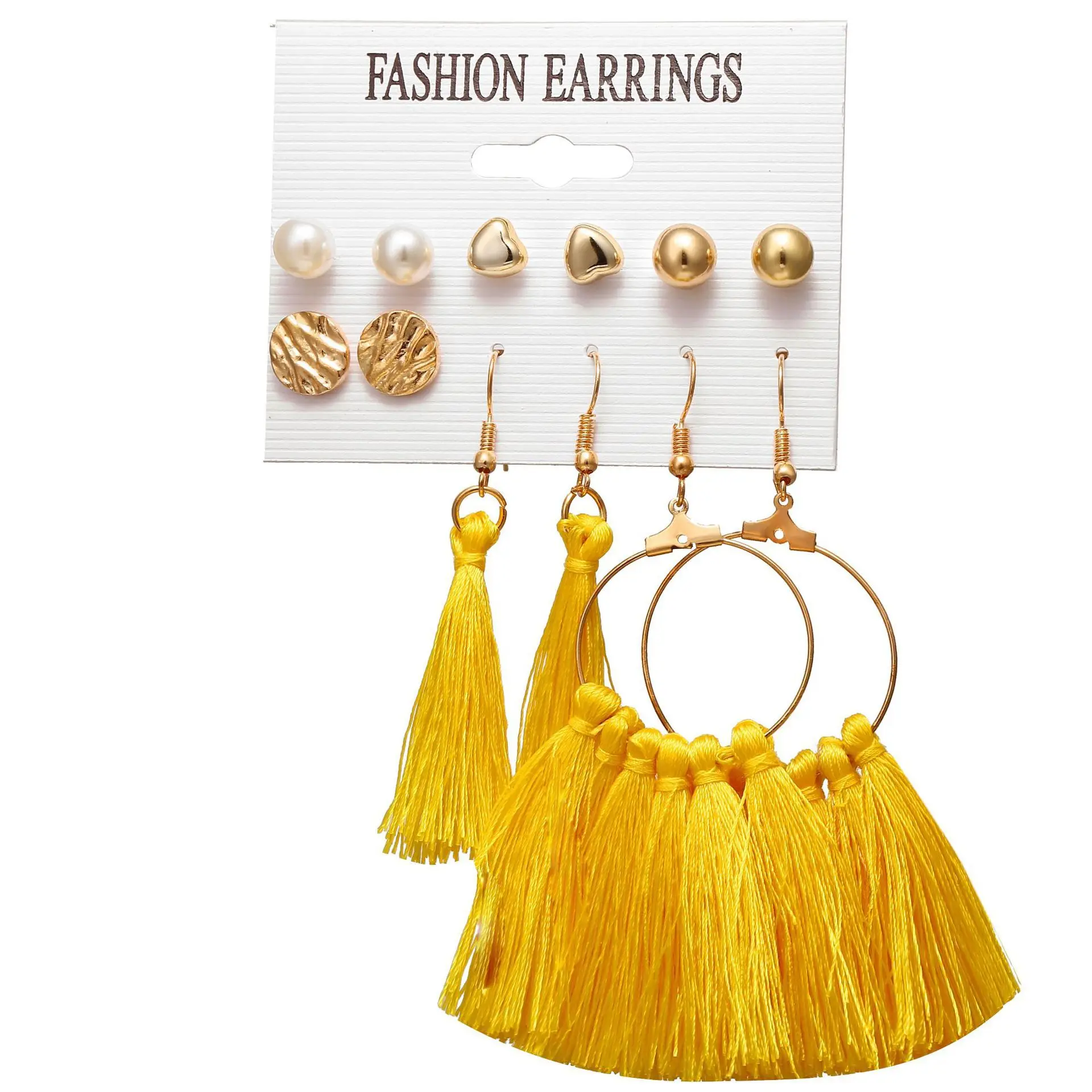 

Women Fashion 6 Pair/Sets Pearl Stud Earring Set Bohemian New Tassel Acrylic Hoop Earrings Set