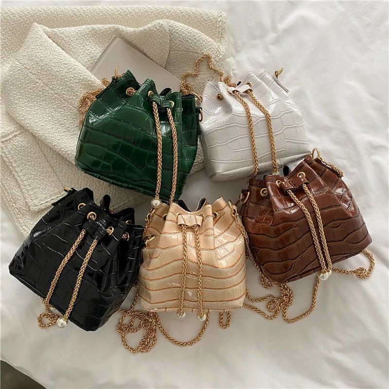

2022 Fashion Crocodile Pattern Mini Bucket Clutch Bag Small Designer Crossbody Tote Bags For Girl, 5 colors