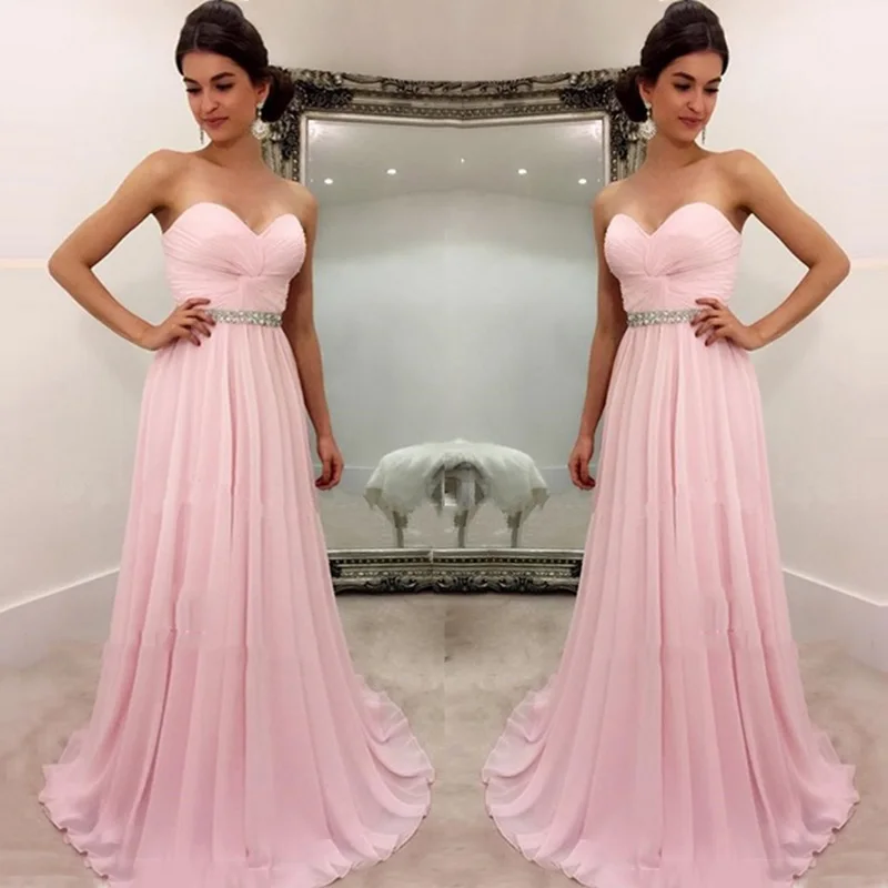 

Sexy Sweetheart A-line Pink Bridesmaid Dresses 2019 Crystal Beaded Pleats Simple Cheap Wedding Gowns Custom Made