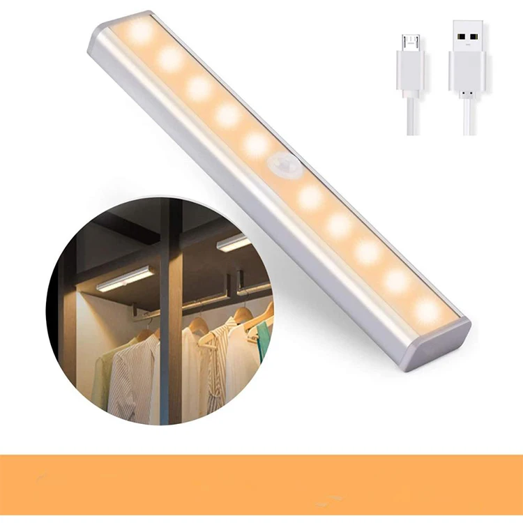 PIR Under Cabinet Light USB Rechargeable Motion Sensor Closet Lights Wireless Magnetic Stick-on Cordless 10 LED Night Light