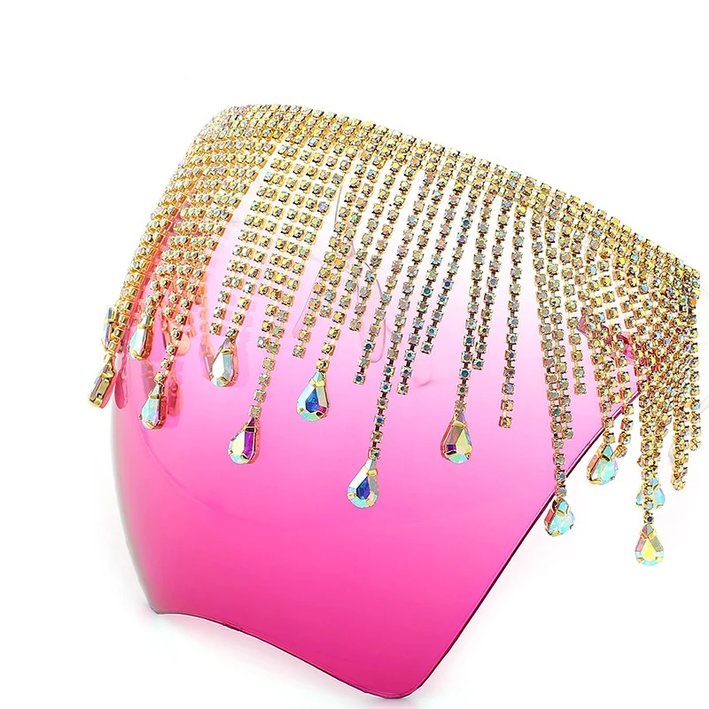 

2021 shaded face shield sunglasses custom rhinestone sunglasses luxury big rhinestones face shilds