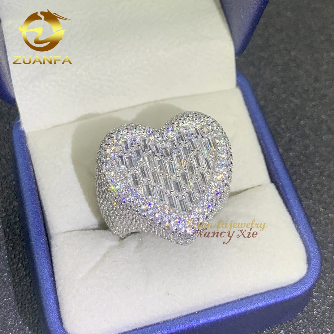 

Pass diamond tester new arrivals bling bling heart design s925 sterling silver vvs moissanite diamond iced out mens rings