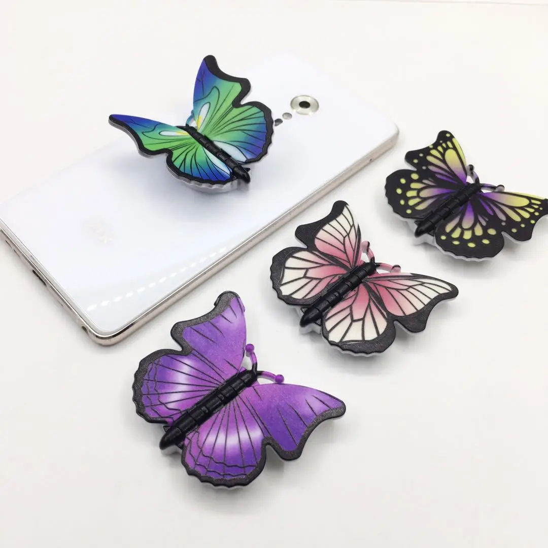 

Colorful Butterfly Shaped Logo Socket Phone Holder Grip with Black White Color Phone Stand