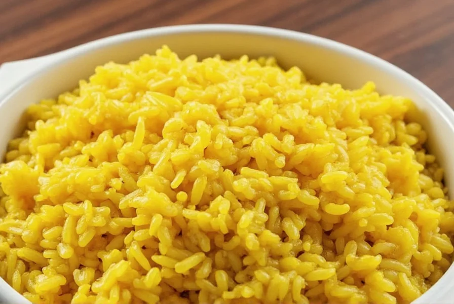 Golden turmeric rice in white bowl with fresh cilantro garnish