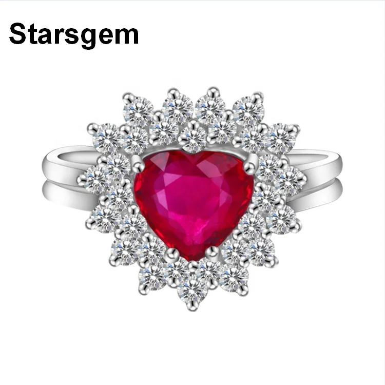 

Starsgem Real Gold Wedding Engagement Natural Ruby Diamond Ring