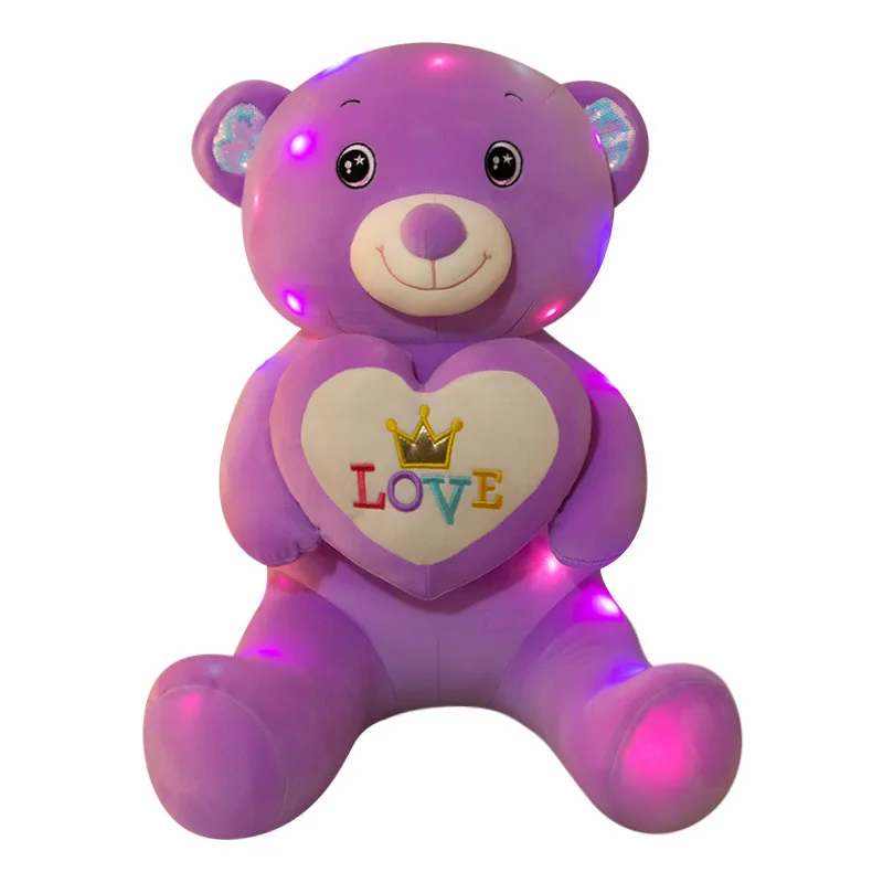 

Custom Light Up Soft Toy Valentine Day Love Teddy Bear Big Cartoon Luminous Teddy Bear Plush Toy Doll With Heart