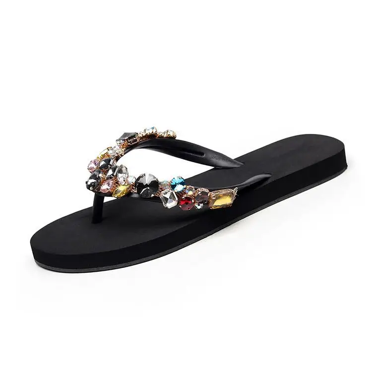 

Crystal Stones Flat Women Sandal Slipper, Black,red,orange,green