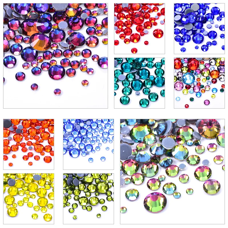 

Hot Sale 3mm 4mm 5mm 6mm Crystal AB Clear Non HotFix Foiled Back Plastic Black Resin Rhinestone, Colorful