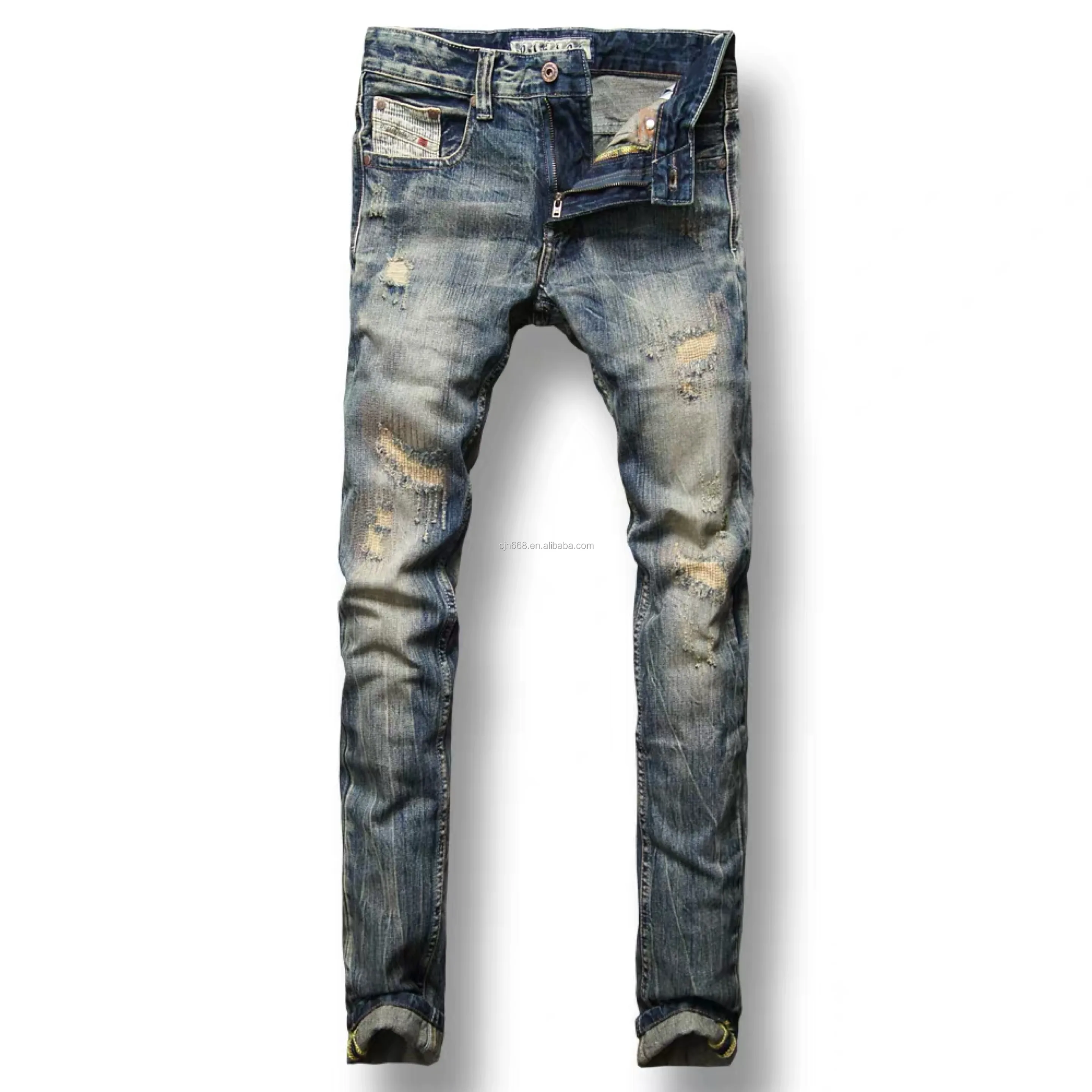 

2020 fashion high quality jeans denim men straight patch Jean trousers men's pants male for sale