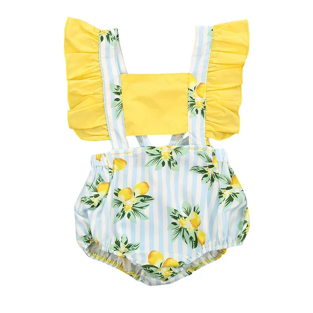 

Baby Bodysuit Pineapple Print Fly Sleeve Jumpsuit Sleeveless Ruffle Fruit Lemon Printed Bodysuit Infant Girl Clothes