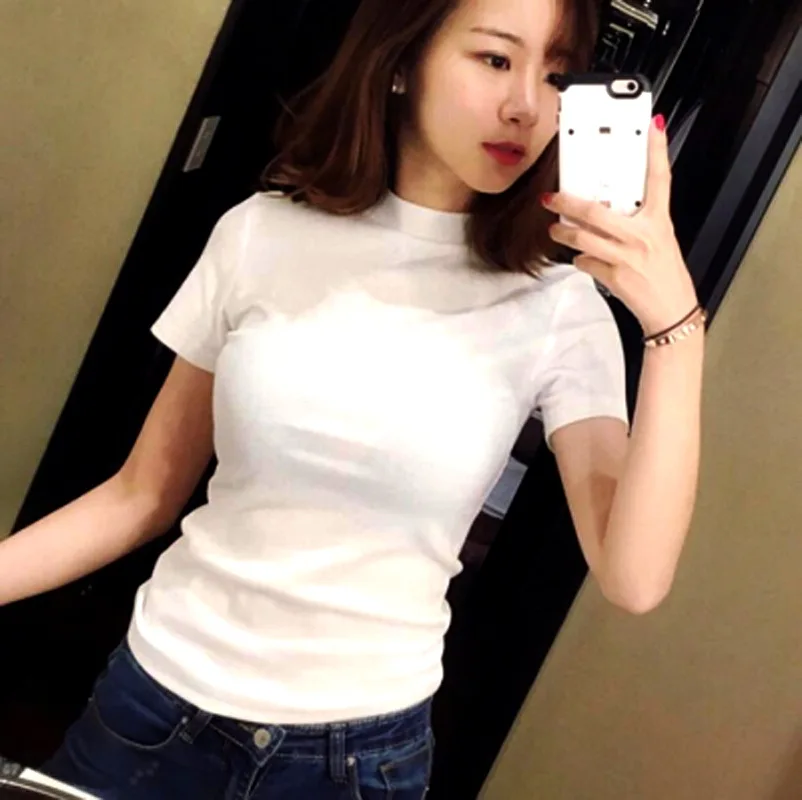 

Fashion custom oem logo plain blank casual polyester slim fit girl tshirt women crop top, White