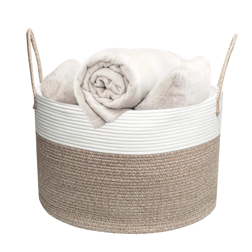 

Wholesale Woven Cotton Rope Storage Basket Home Laundry Hamper, White