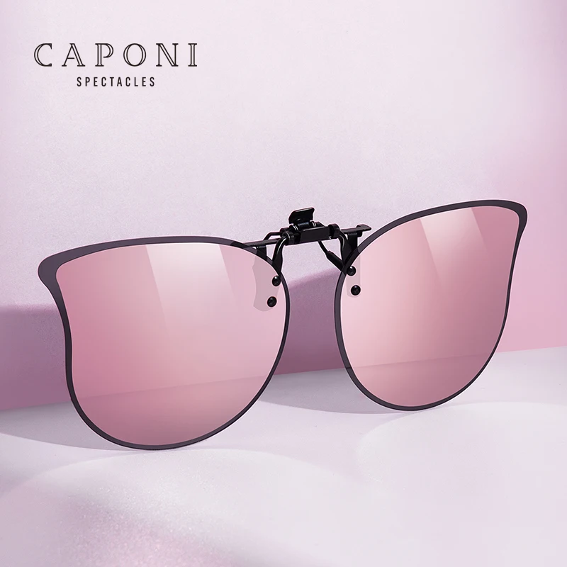 

CAPONI Clip on Glasses UV400 CE Polarized Sunglasses Clip Driving Myopia Glasses Clip Butterfly Metal Popular Colorful Luxury