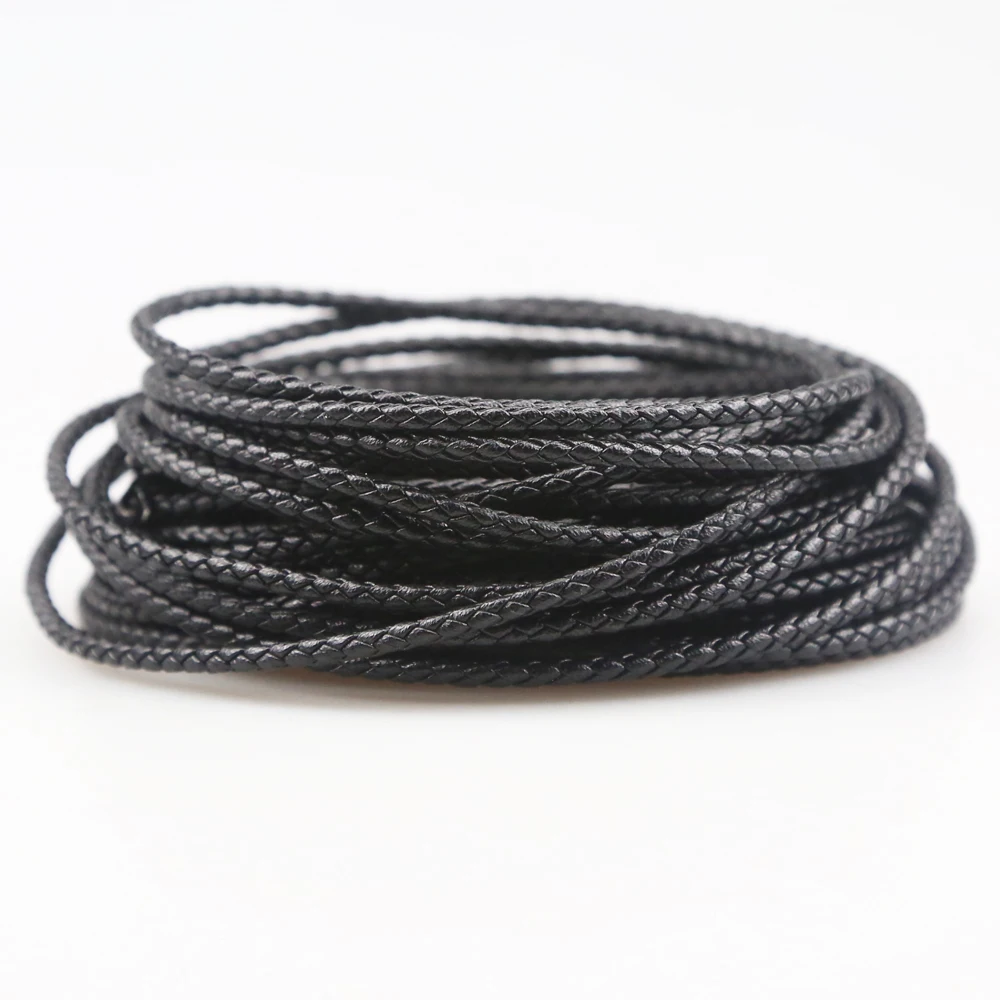 

XuQian 3mm Nappa Braided Round Leather Cord Strap For Jewelry Making 4 Strands, Colors customized