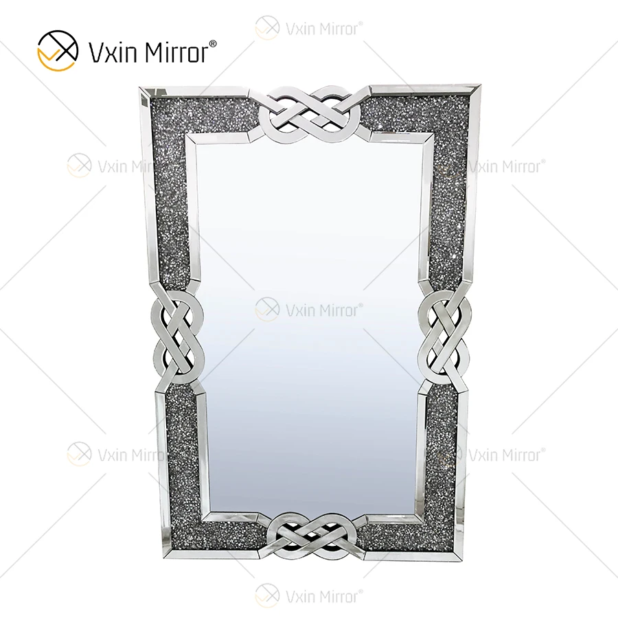 vxin WXM-1760 Wall Decoration Silver Crushed Diamond Wall Hanging Mirror